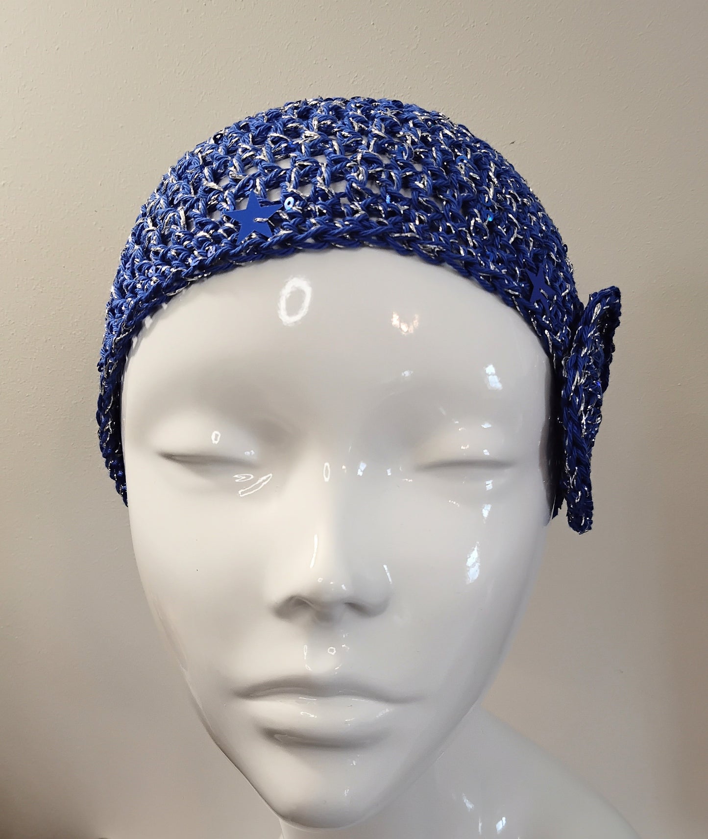 Blue and Silver Sequin Crochet Beanie