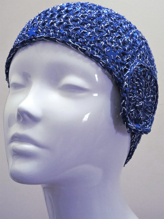 Blue and Silver Sequin Crochet Beanie