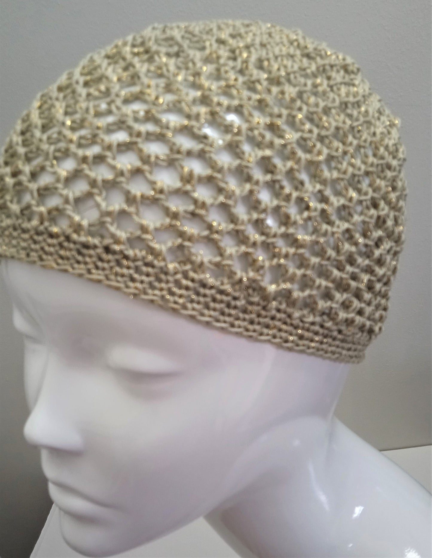 Pale Gold Crochet Mesh Sparkle Skull Cap