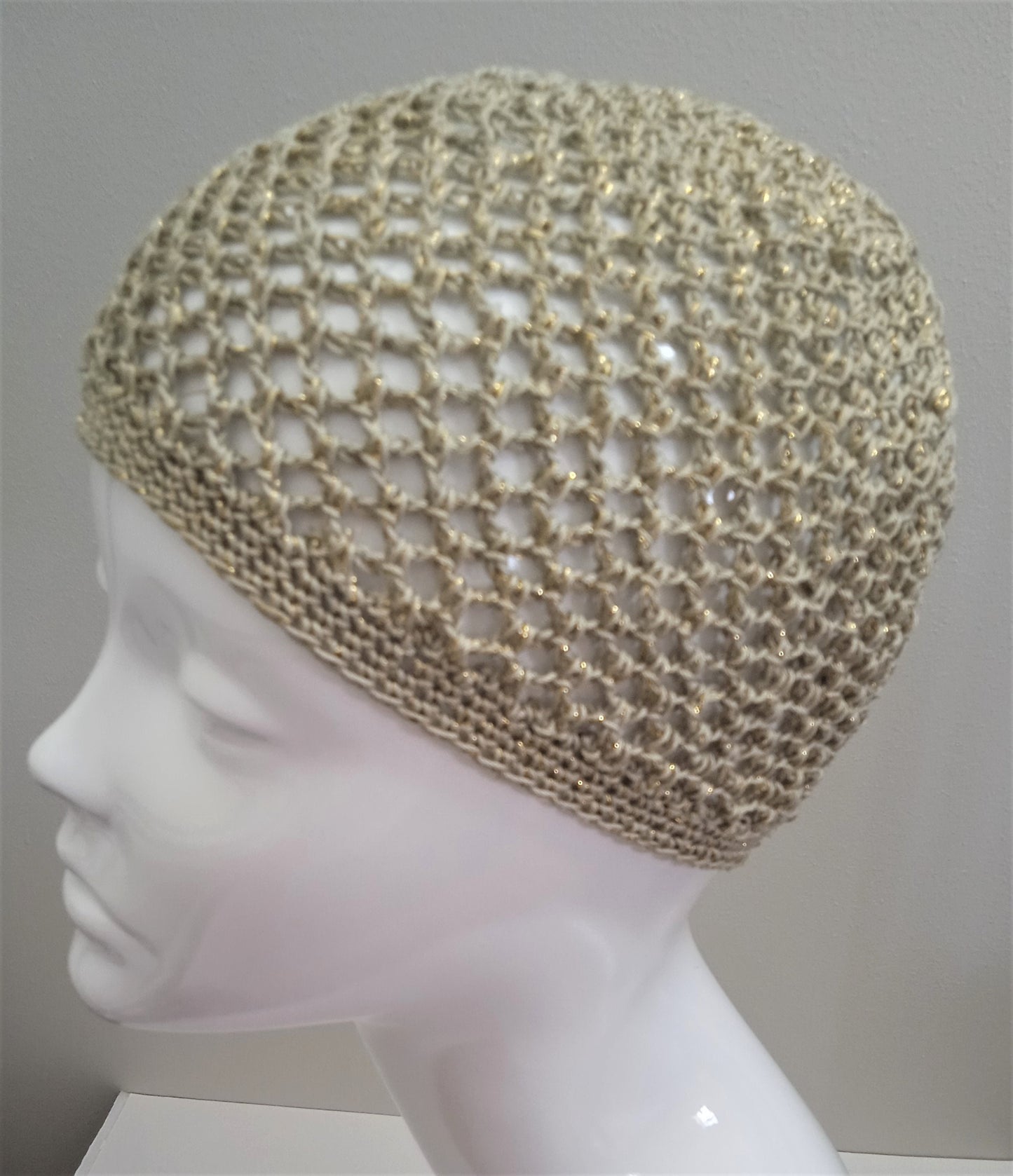 Pale Gold Crochet Mesh Sparkle Skull Cap